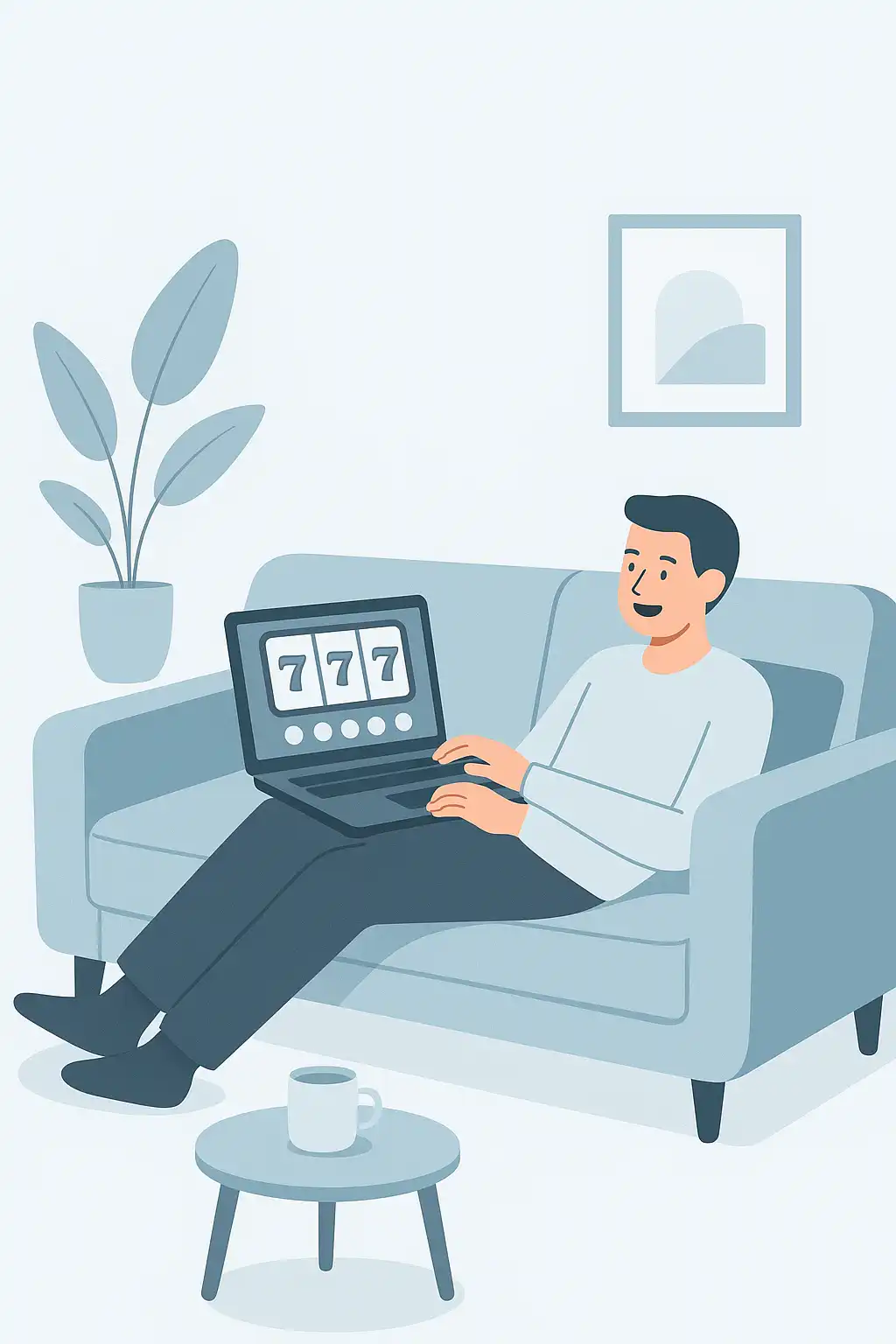 Illustration of a player enjoying Spinational slot games on a laptop